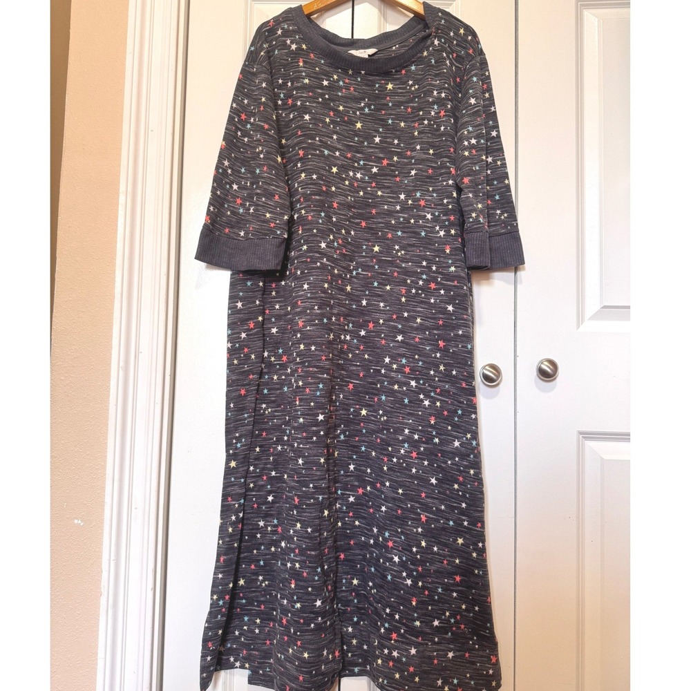 Secret Treasures Grey Star Space Dye Knit Nightgown Midi Sleep Dress Medium 8-10